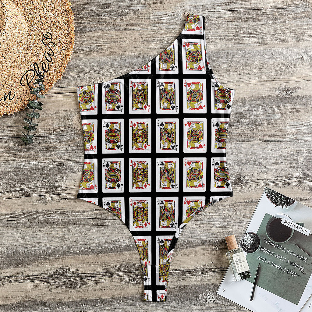Four Jacks Playing Cards Pattern Print One Shoulder Bodysuit