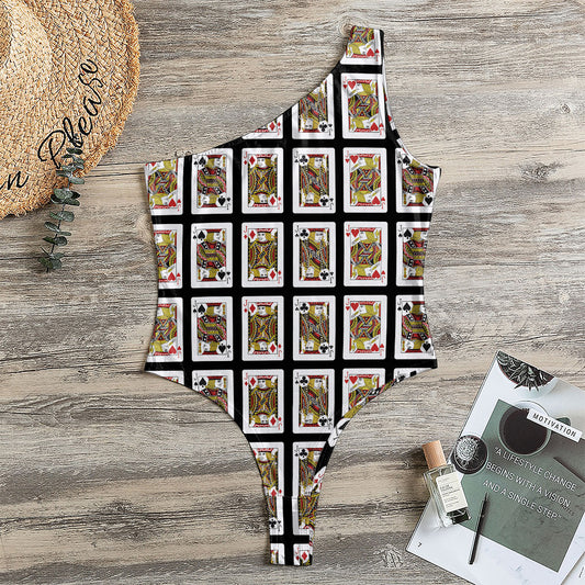 Four Jacks Playing Cards Pattern Print One Shoulder Bodysuit