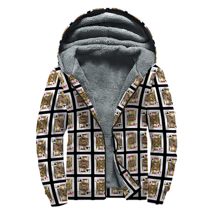Four Jacks Playing Cards Pattern Print Sherpa Lined Zip Up Hoodie