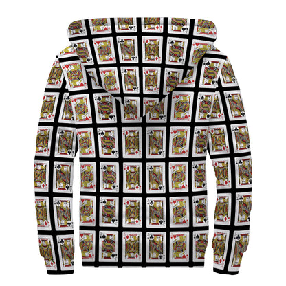 Four Jacks Playing Cards Pattern Print Sherpa Lined Zip Up Hoodie