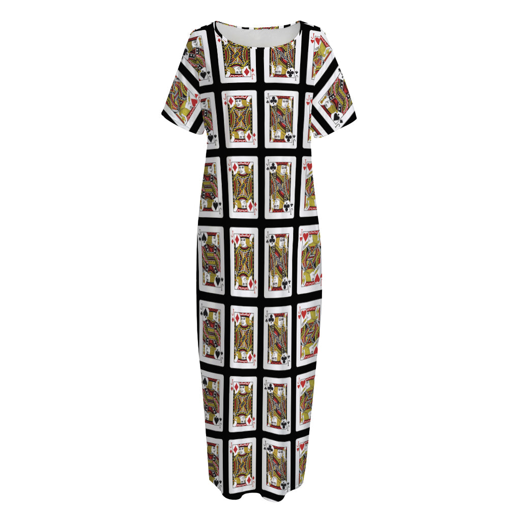 Four Jacks Playing Cards Pattern Print Short Sleeve Long Nightdress