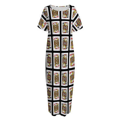 Four Jacks Playing Cards Pattern Print Short Sleeve Long Nightdress