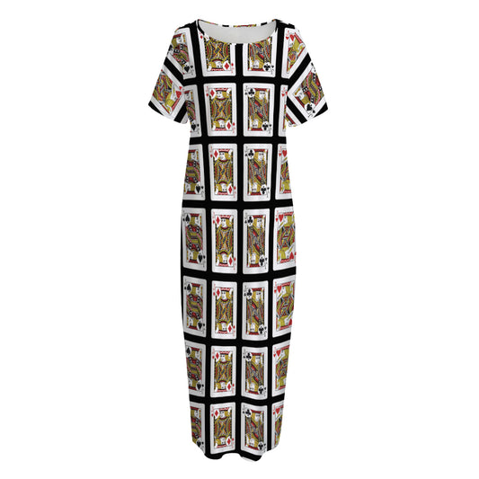 Four Jacks Playing Cards Pattern Print Short Sleeve Long Nightdress
