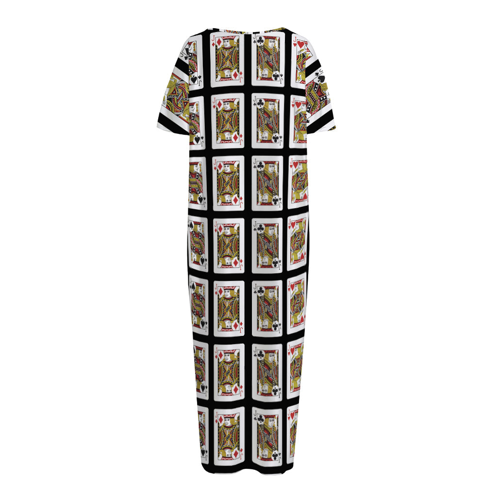 Four Jacks Playing Cards Pattern Print Short Sleeve Long Nightdress