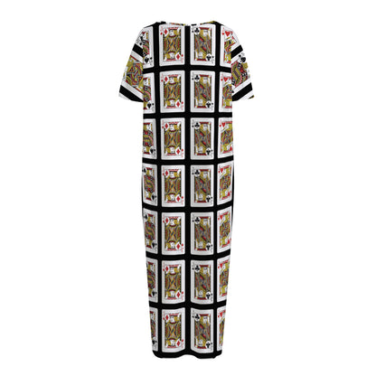 Four Jacks Playing Cards Pattern Print Short Sleeve Long Nightdress