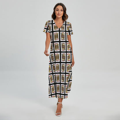 Four Jacks Playing Cards Pattern Print Short Sleeve Maxi Dress