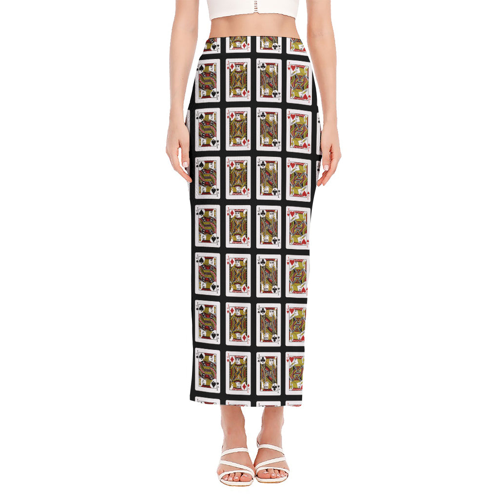 Four Jacks Playing Cards Pattern Print Side Slit Maxi Skirt