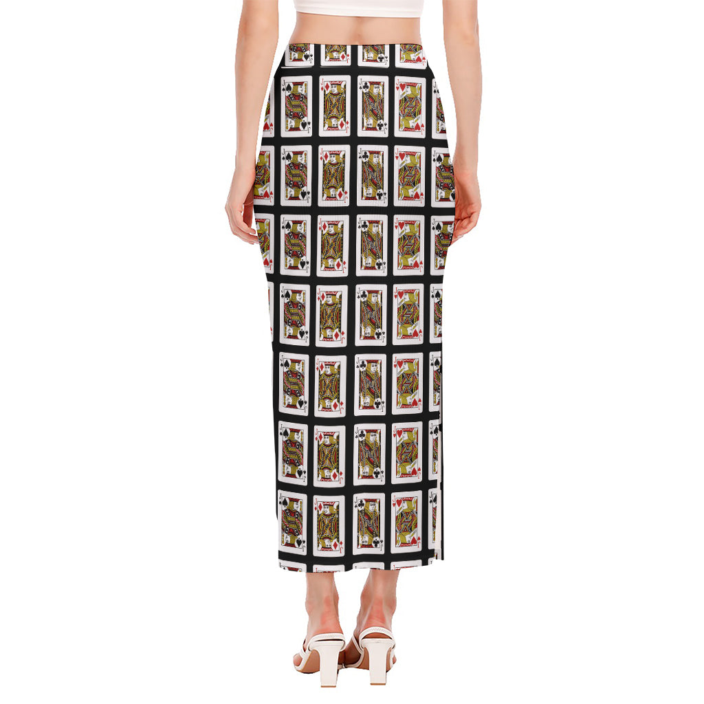 Four Jacks Playing Cards Pattern Print Side Slit Maxi Skirt