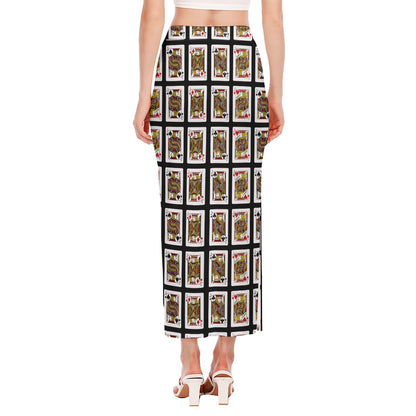Four Jacks Playing Cards Pattern Print Side Slit Maxi Skirt
