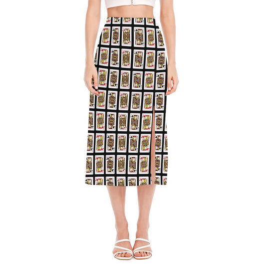 Four Jacks Playing Cards Pattern Print Side Slit Midi Skirt