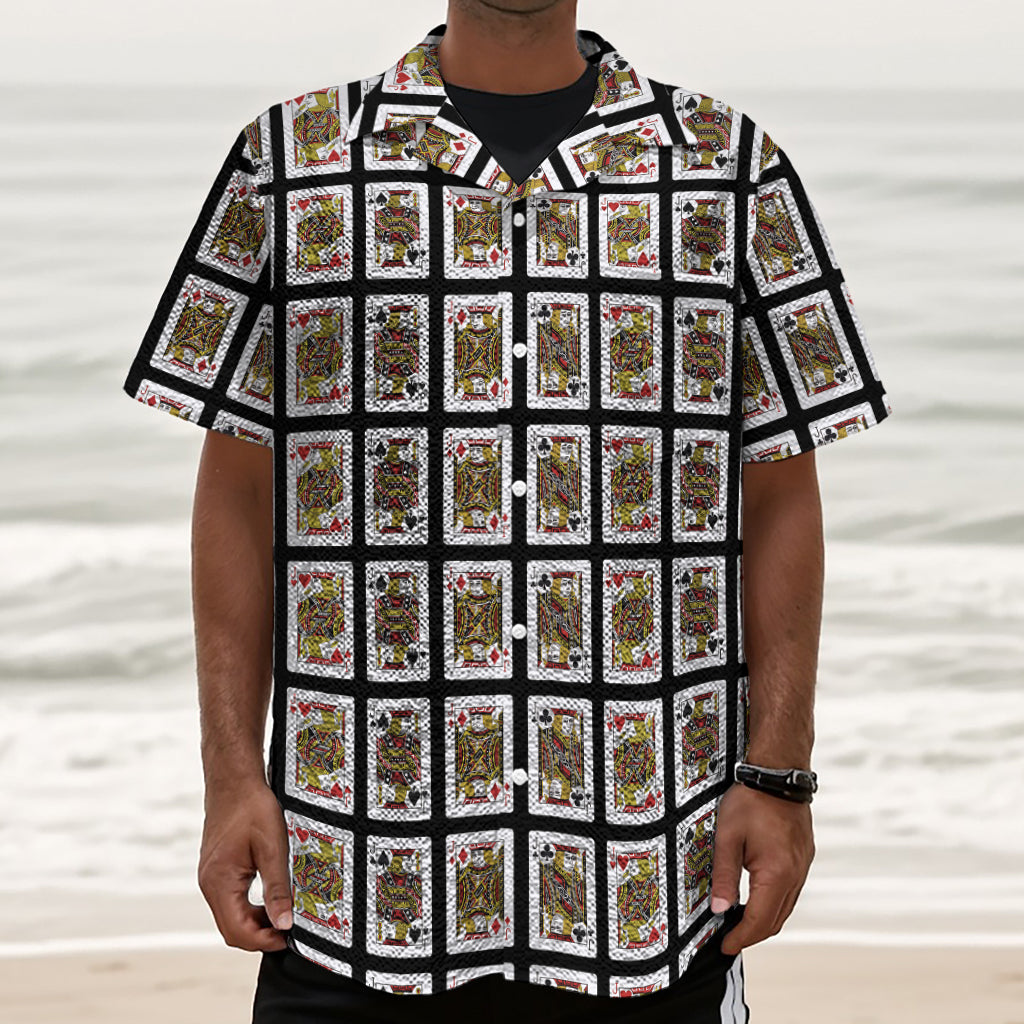 Four Jacks Playing Cards Pattern Print Textured Short Sleeve Shirt