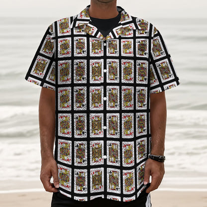 Four Jacks Playing Cards Pattern Print Textured Short Sleeve Shirt
