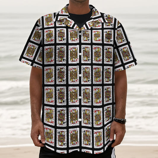 Four Jacks Playing Cards Pattern Print Textured Short Sleeve Shirt