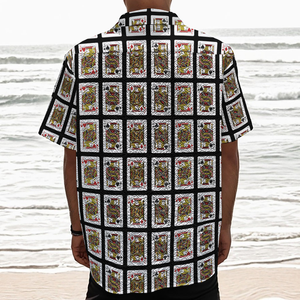 Four Jacks Playing Cards Pattern Print Textured Short Sleeve Shirt