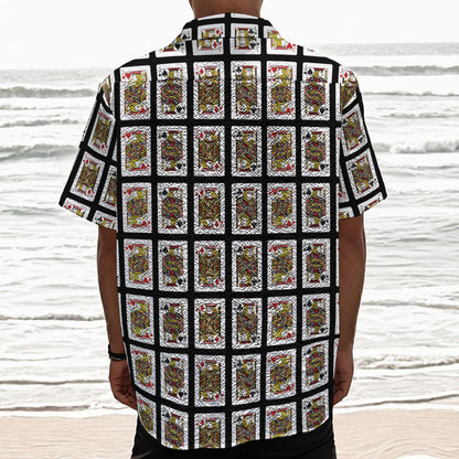 Four Jacks Playing Cards Pattern Print Textured Short Sleeve Shirt