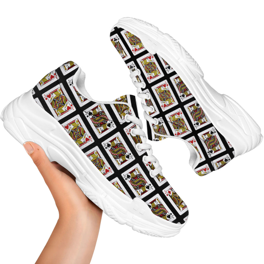 Four Jacks Playing Cards Pattern Print White Chunky Shoes