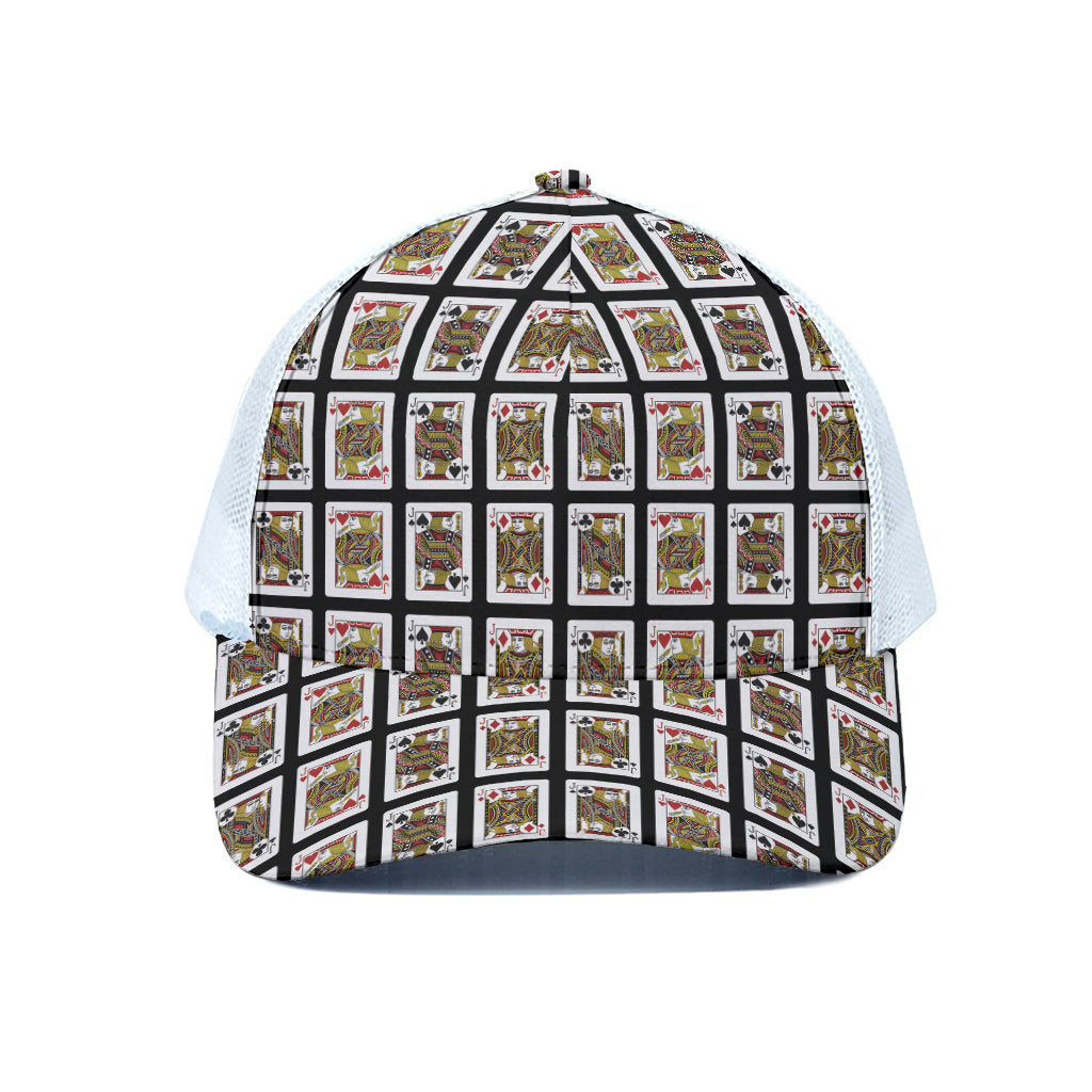 Four Jacks Playing Cards Pattern Print White Mesh Trucker Cap