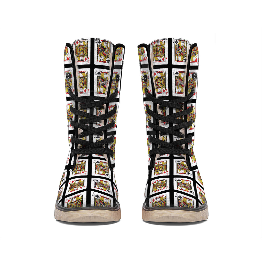 Four Jacks Playing Cards Pattern Print Winter Boots