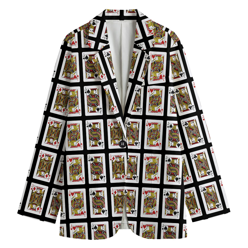 Four Jacks Playing Cards Pattern Print Women's Cotton Blazer
