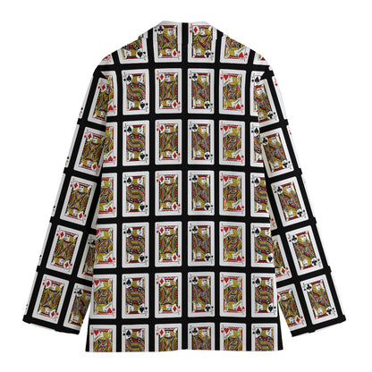 Four Jacks Playing Cards Pattern Print Women's Cotton Blazer