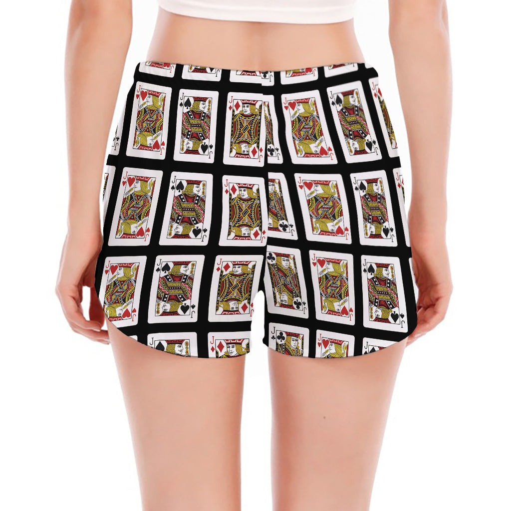Four Jacks Playing Cards Pattern Print Women's Split Running Shorts