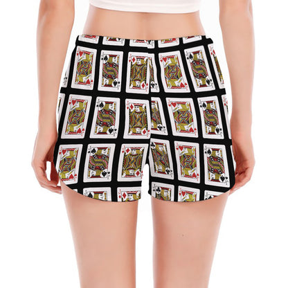 Four Jacks Playing Cards Pattern Print Women's Split Running Shorts