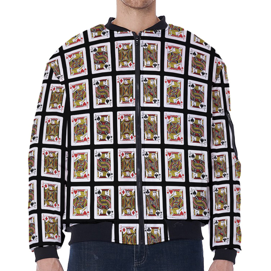 Four Jacks Playing Cards Pattern Print Zip Sleeve Bomber Jacket