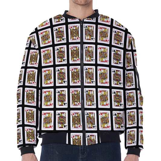 Four Jacks Playing Cards Pattern Print Zip Sleeve Bomber Jacket