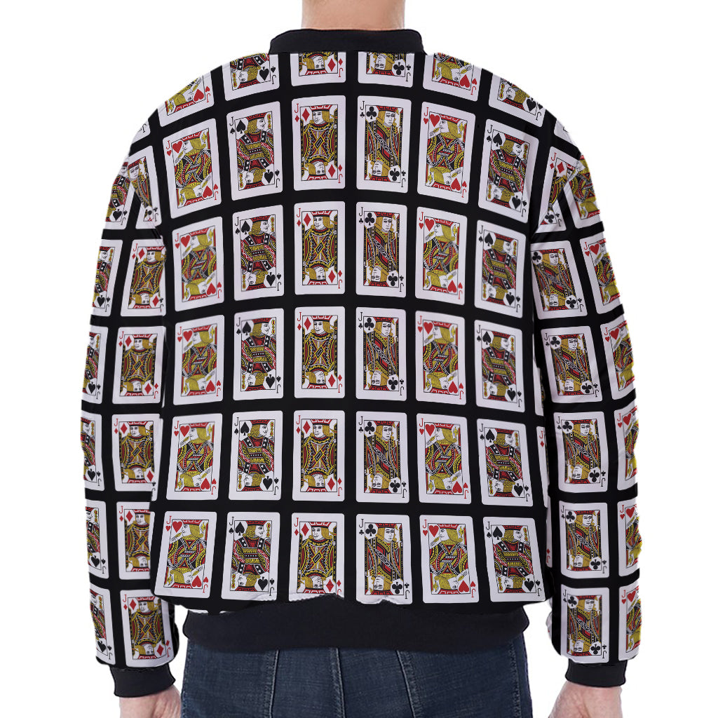 Four Jacks Playing Cards Pattern Print Zip Sleeve Bomber Jacket