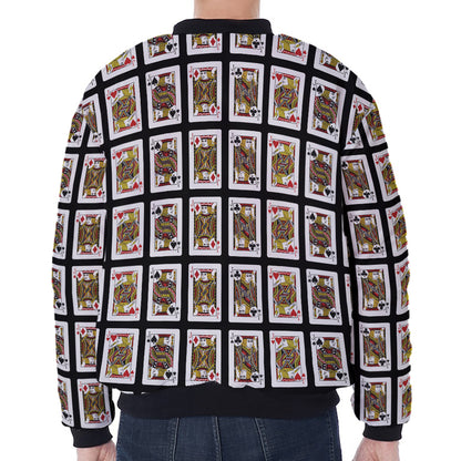Four Jacks Playing Cards Pattern Print Zip Sleeve Bomber Jacket