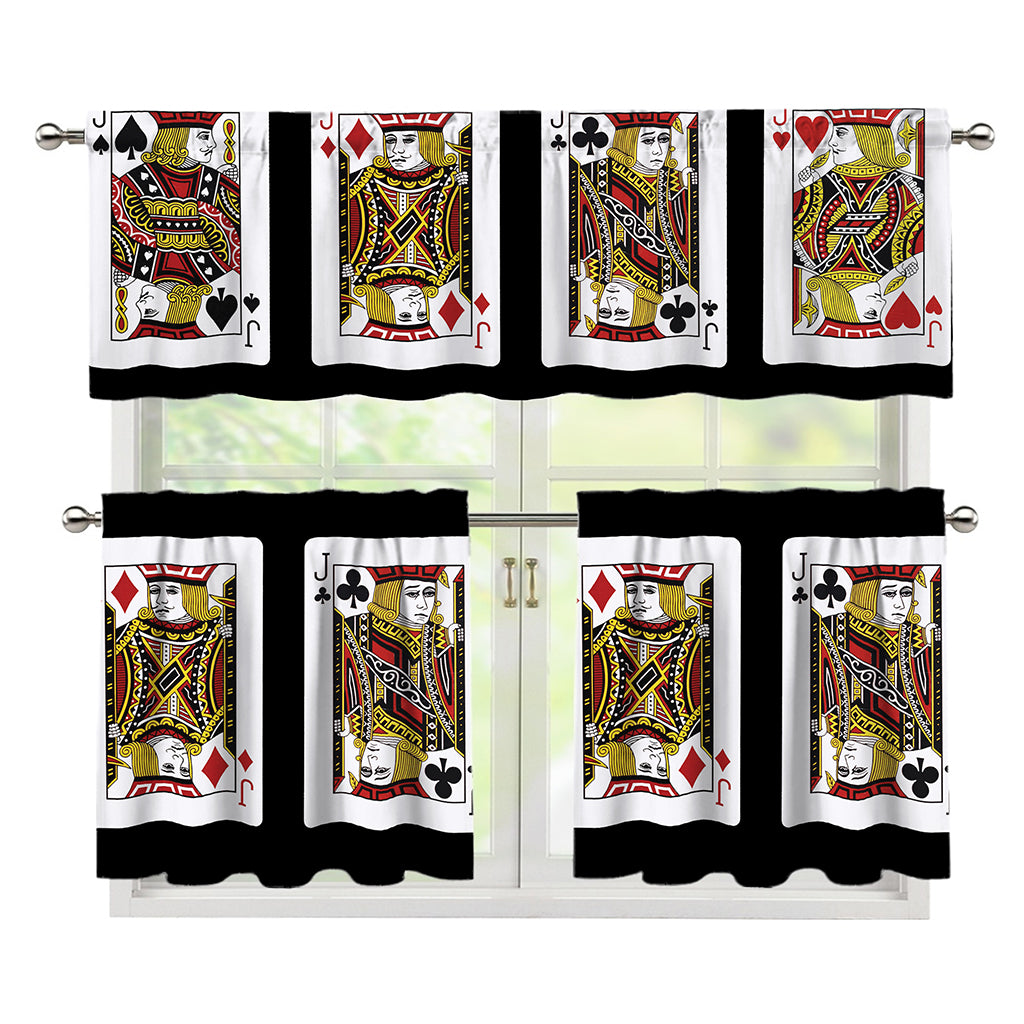 Four Jacks Playing Cards Print 3 Piece Kitchen Curtains