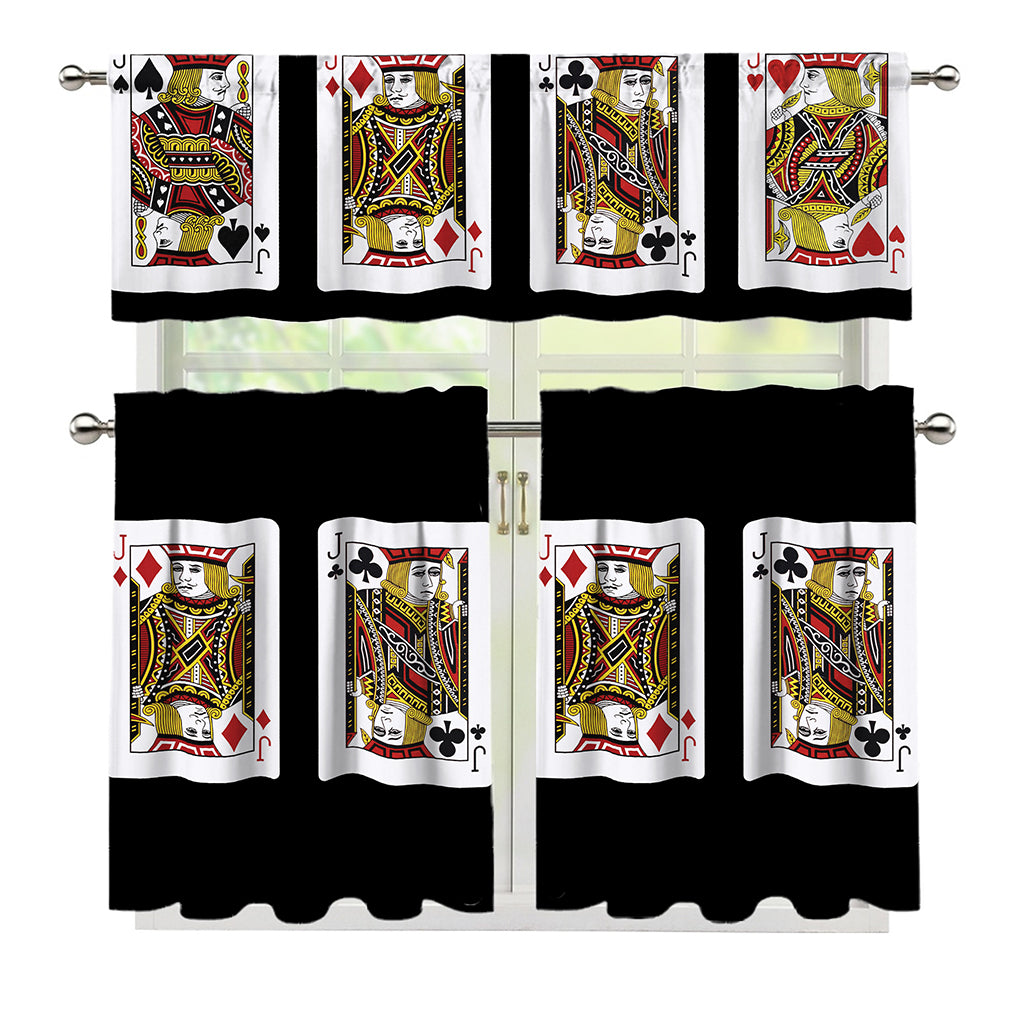 Four Jacks Playing Cards Print 3 Piece Kitchen Curtains