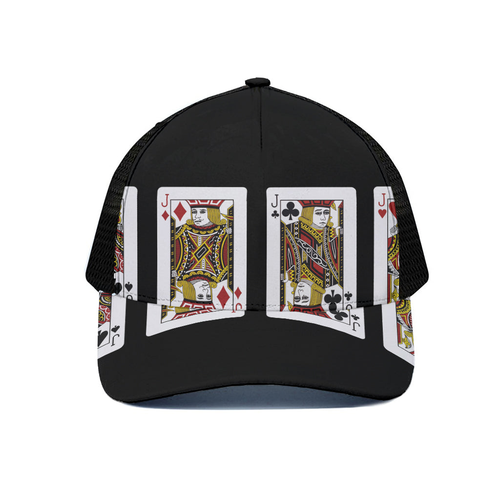 Four Jacks Playing Cards Print Black Mesh Trucker Cap