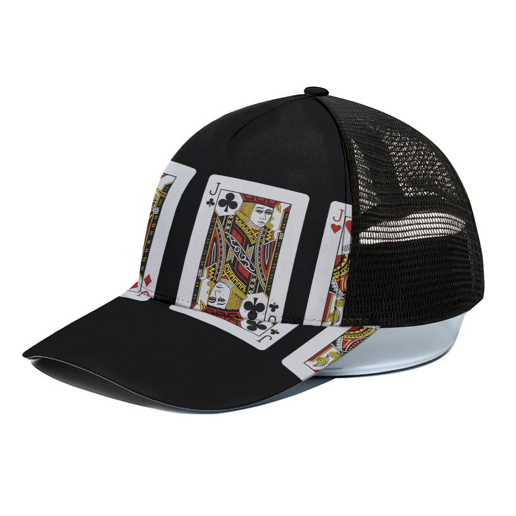 Four Jacks Playing Cards Print Black Mesh Trucker Cap
