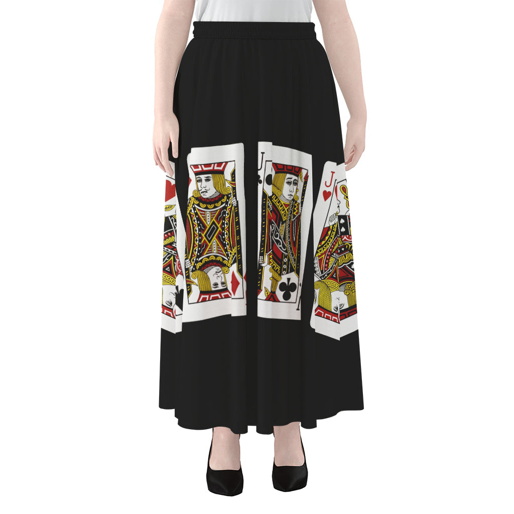 Four Jacks Playing Cards Print Chiffon Maxi Skirt