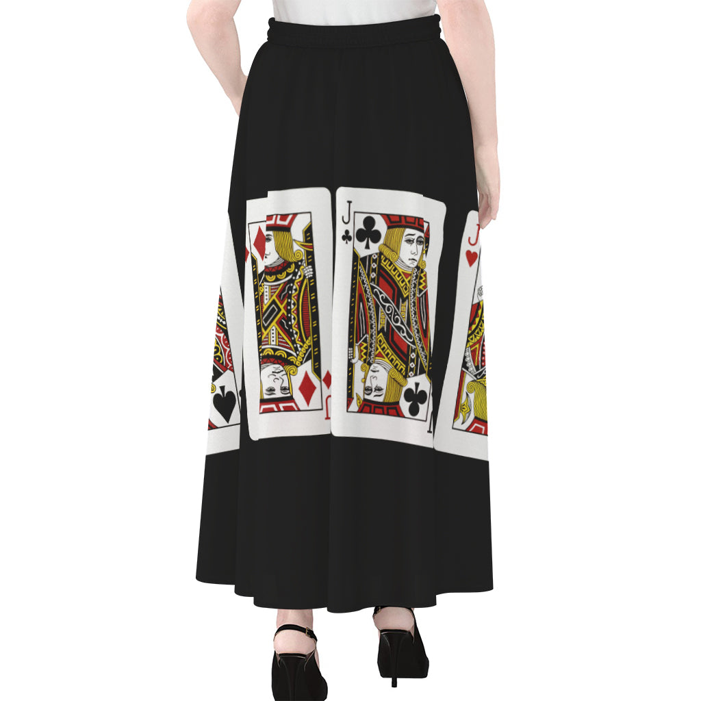 Four Jacks Playing Cards Print Chiffon Maxi Skirt