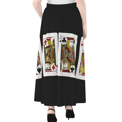 Four Jacks Playing Cards Print Chiffon Maxi Skirt
