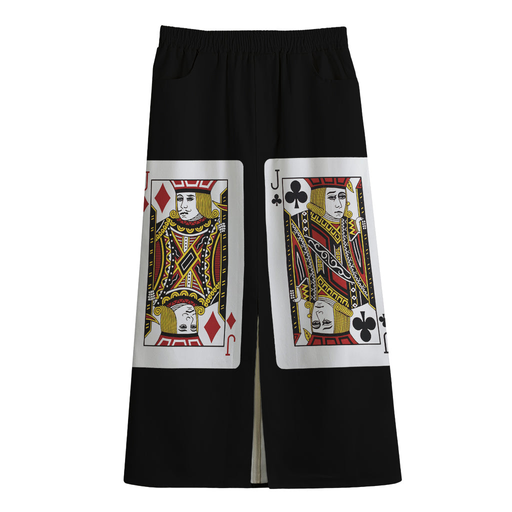 Four Jacks Playing Cards Print Cotton Front Slit Maxi Skirt