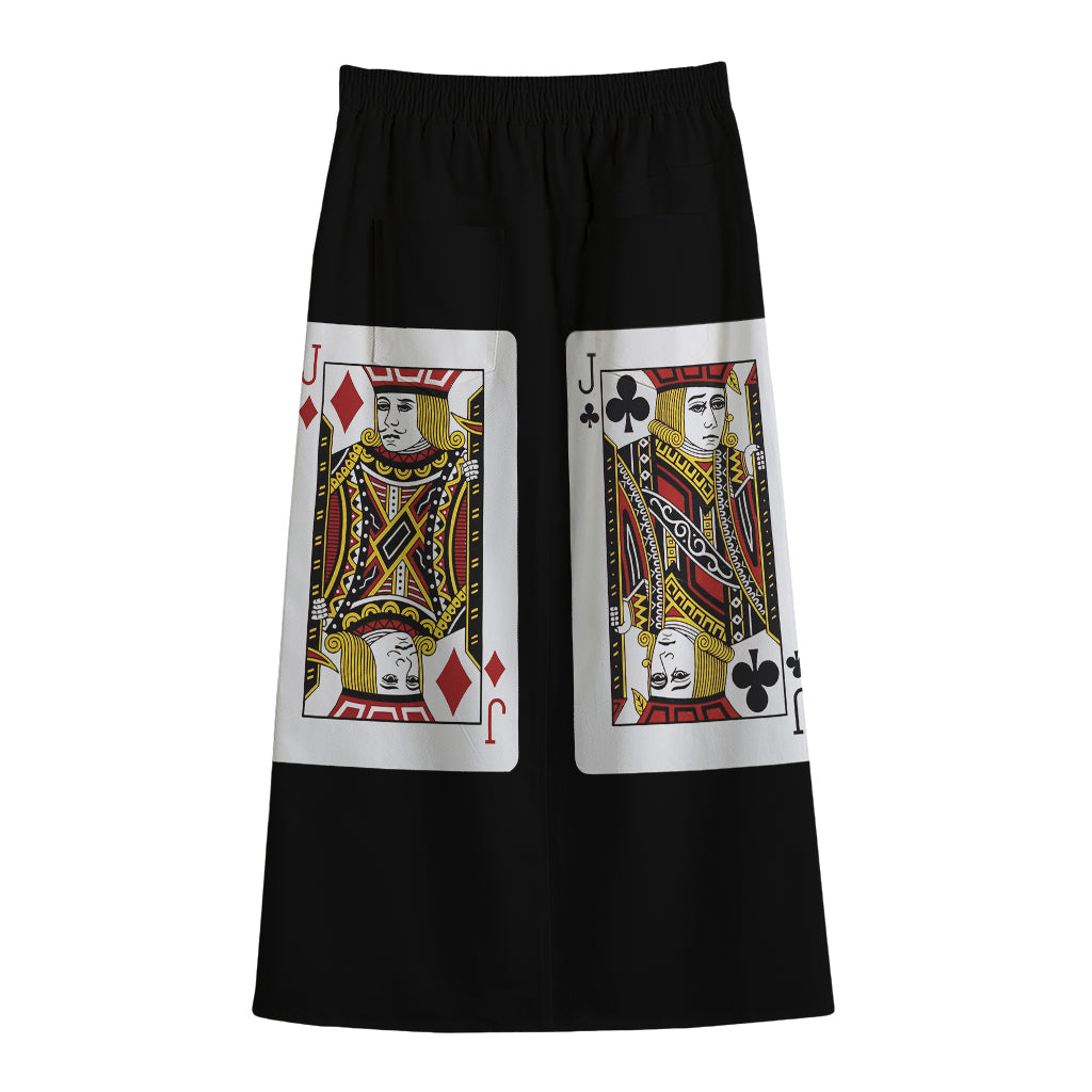 Four Jacks Playing Cards Print Cotton Front Slit Maxi Skirt