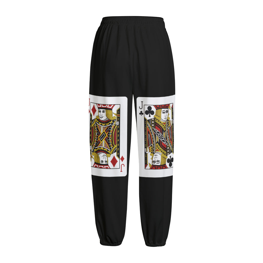 Four Jacks Playing Cards Print Fleece Lined Knit Pants