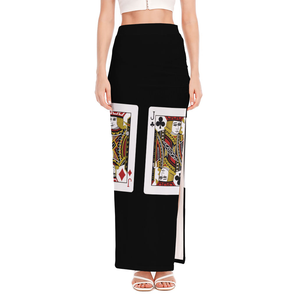 Four Jacks Playing Cards Print High Slit Maxi Skirt
