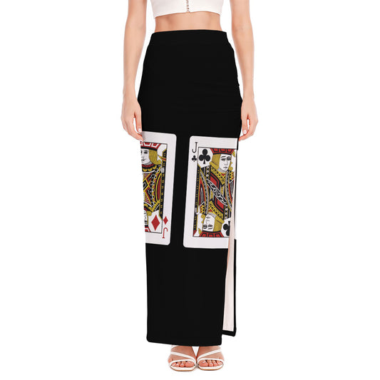 Four Jacks Playing Cards Print High Slit Maxi Skirt