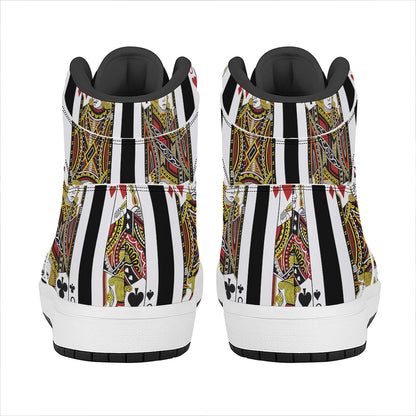 Four Jacks Playing Cards Print High Top Leather Sneakers