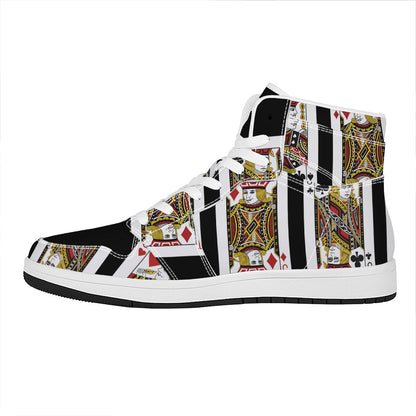 Four Jacks Playing Cards Print High Top Leather Sneakers