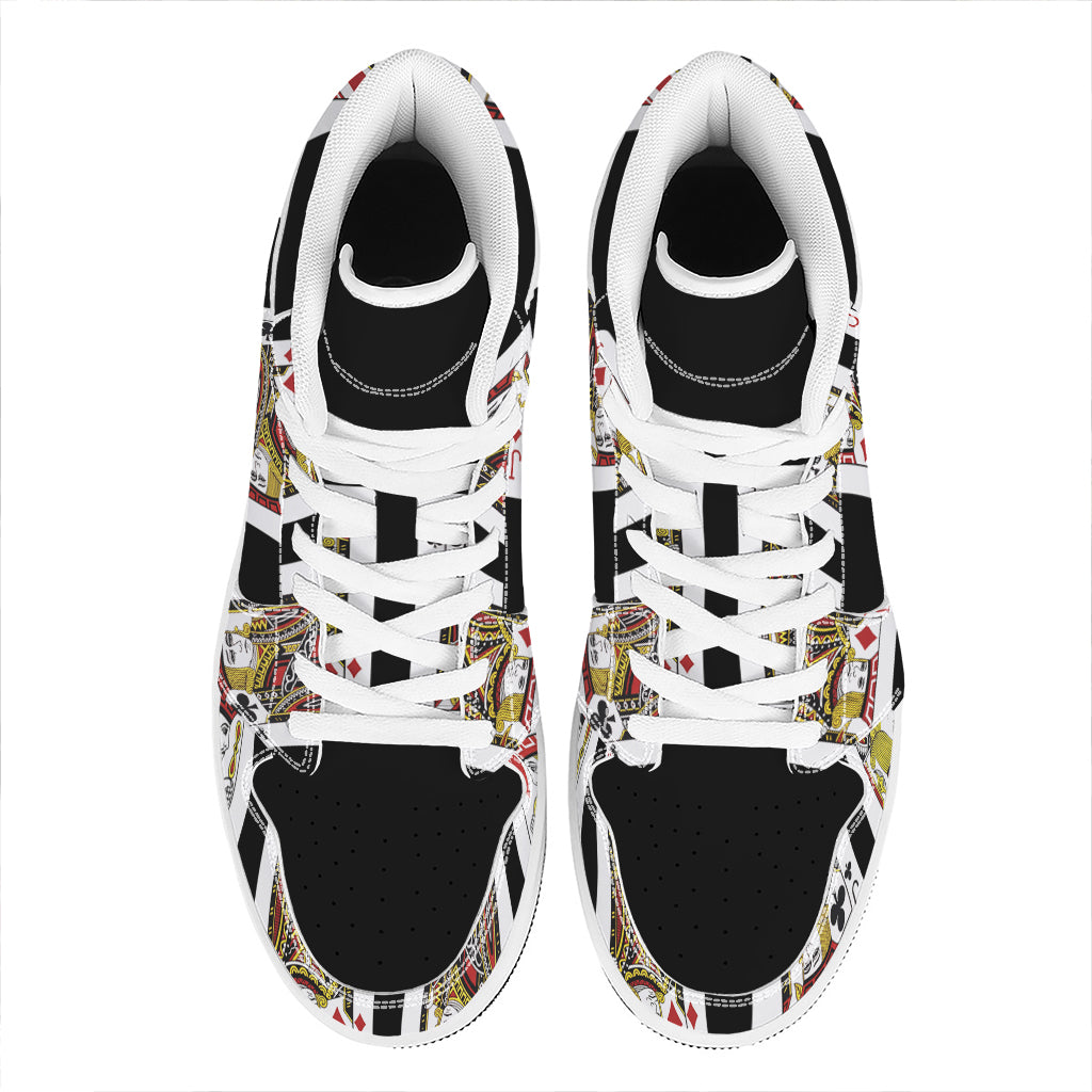 Four Jacks Playing Cards Print High Top Leather Sneakers