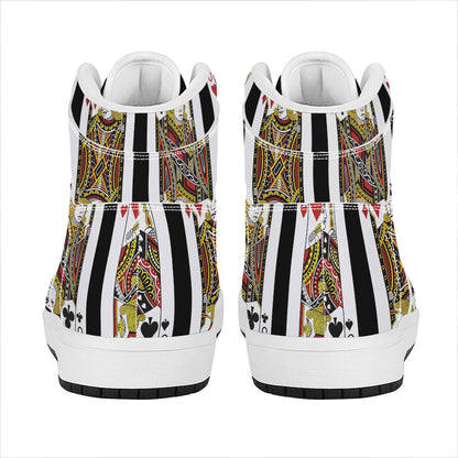 Four Jacks Playing Cards Print High Top Leather Sneakers