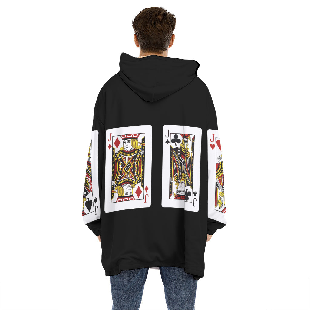 Four Jacks Playing Cards Print Hoodie Blanket
