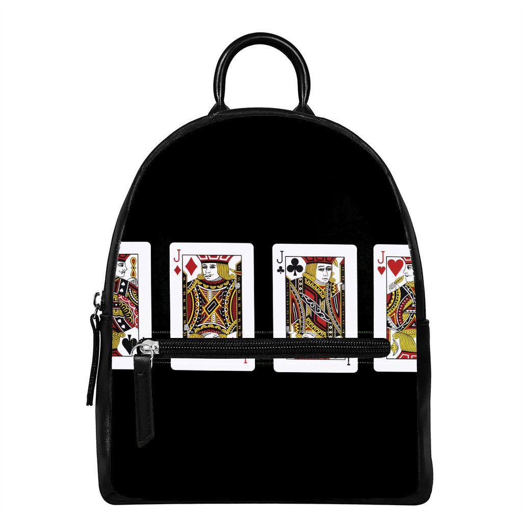 Four Jacks Playing Cards Print Leather Backpack