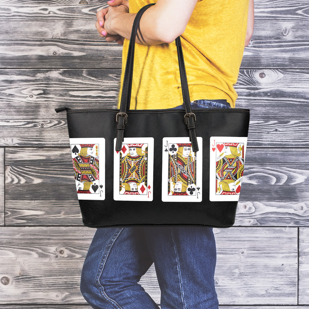 Four Jacks Playing Cards Print Leather Tote Bag