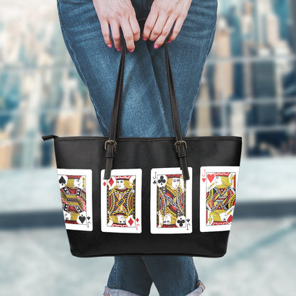 Four Jacks Playing Cards Print Leather Tote Bag